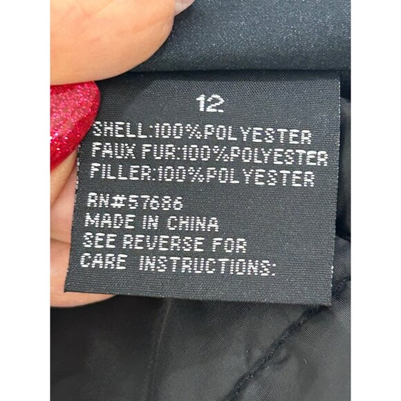 Me Jane Girls’ Reversible Jacket Black Puffer Pink Faux Fur 12 Zip Band Collar - Picture 6 of 13